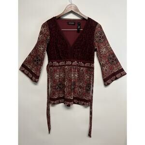 Y2K Women Mesh Babydoll Top Small Boho Fairy Bell Sleeve Tie Back Whimsigoth